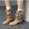 Sheepskin Vintage Skinny Pleated Pile Boots Brown Merad Medium Boots Women's Coarse Heel Western Cowboy Boots Short Boots