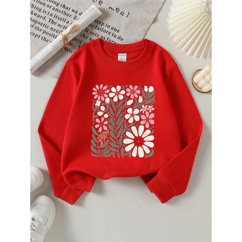 European sizes Kids' Pink & White Floral Round-Neck Hoodie - Soft Spring/Fall Casual & Sportswear, Blouse for, Playdates & Casual Attire - Comfortable