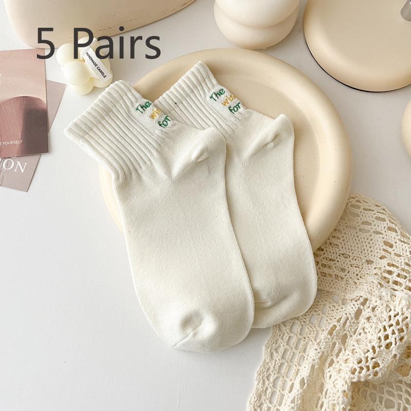 5 Pairs of Female Spring and Summer Small Variety Build Precollage Style Heel In The Letter Tube Socks