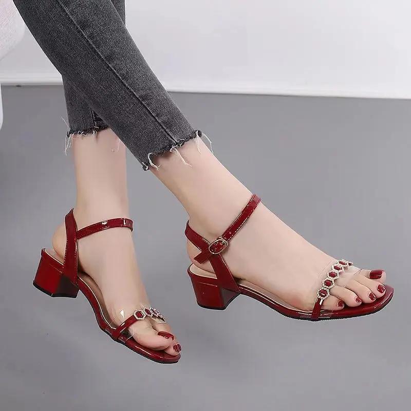 Thick Heel Open Toe Women's Sandals Asian Size Daily Luxury 2025 Comfortable and Elegant Summer Offers Pvc Original Ladies Shoes
