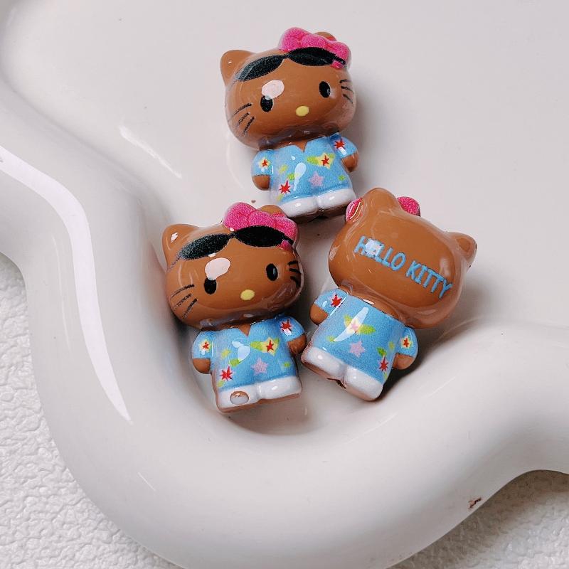5Pcs Cartoon Anime Cute Hello Kitty Acrylic Straight Hole Bead Handmade Diy Mobile Phone Chain Bead Pen Keychain Bag Accessory