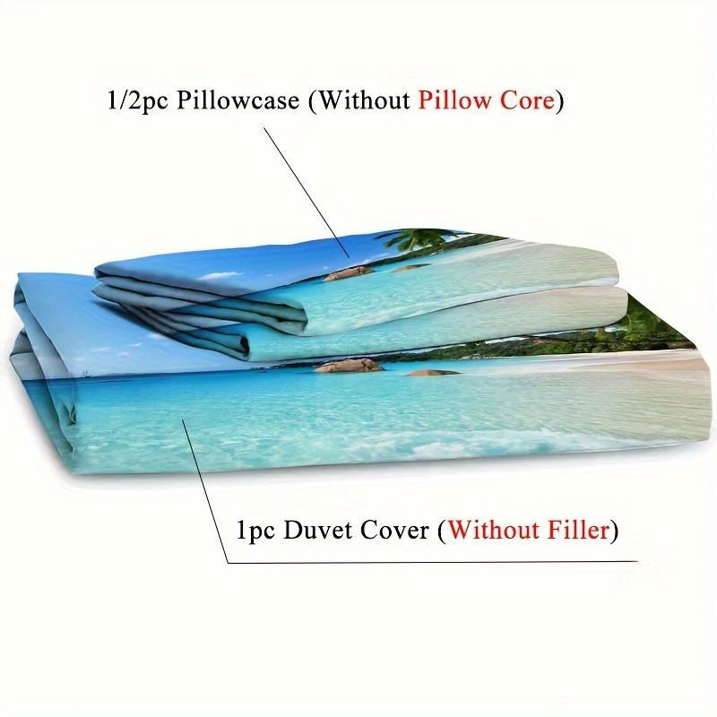 2/3pcs Beach And Sea View Printed Duvet Cover Set, Landscape Bedding Set For Bedroom Decor
