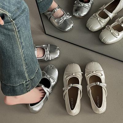 Shallow Ballet Single Shoes Women's Retro Bow Low Heel New Summer Skirt Mary Jane Shoes