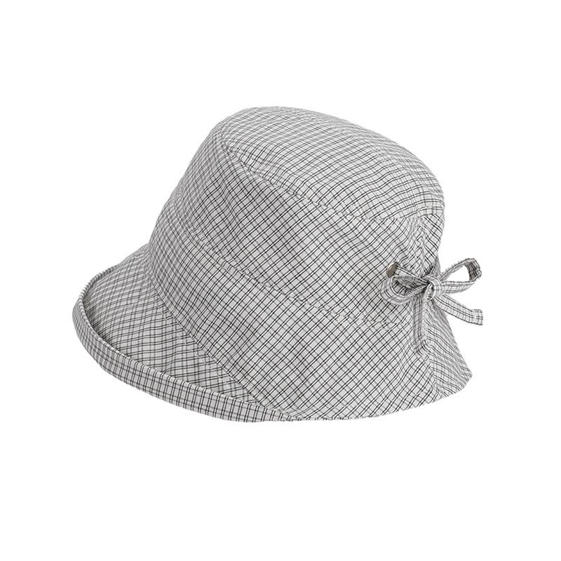 Sweet Plaid Bucket Hat Spring and Summer Big Brim Sun Hat Children Versatile Fashion Show Face Small Sunscreen Basin Hat