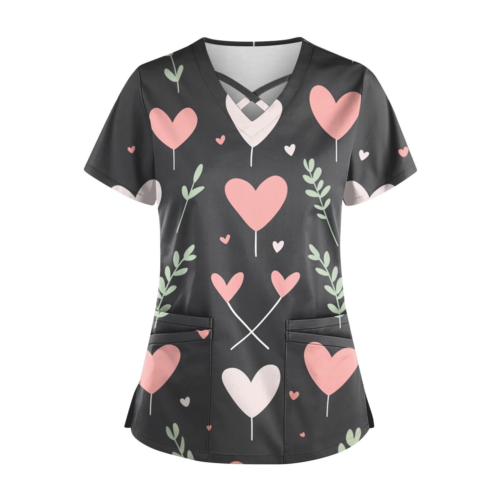 

Женский топ с коротким рукавом и V-образным вырезом, принтом ко Дню святого Валентина, карманом Dry-nurse L