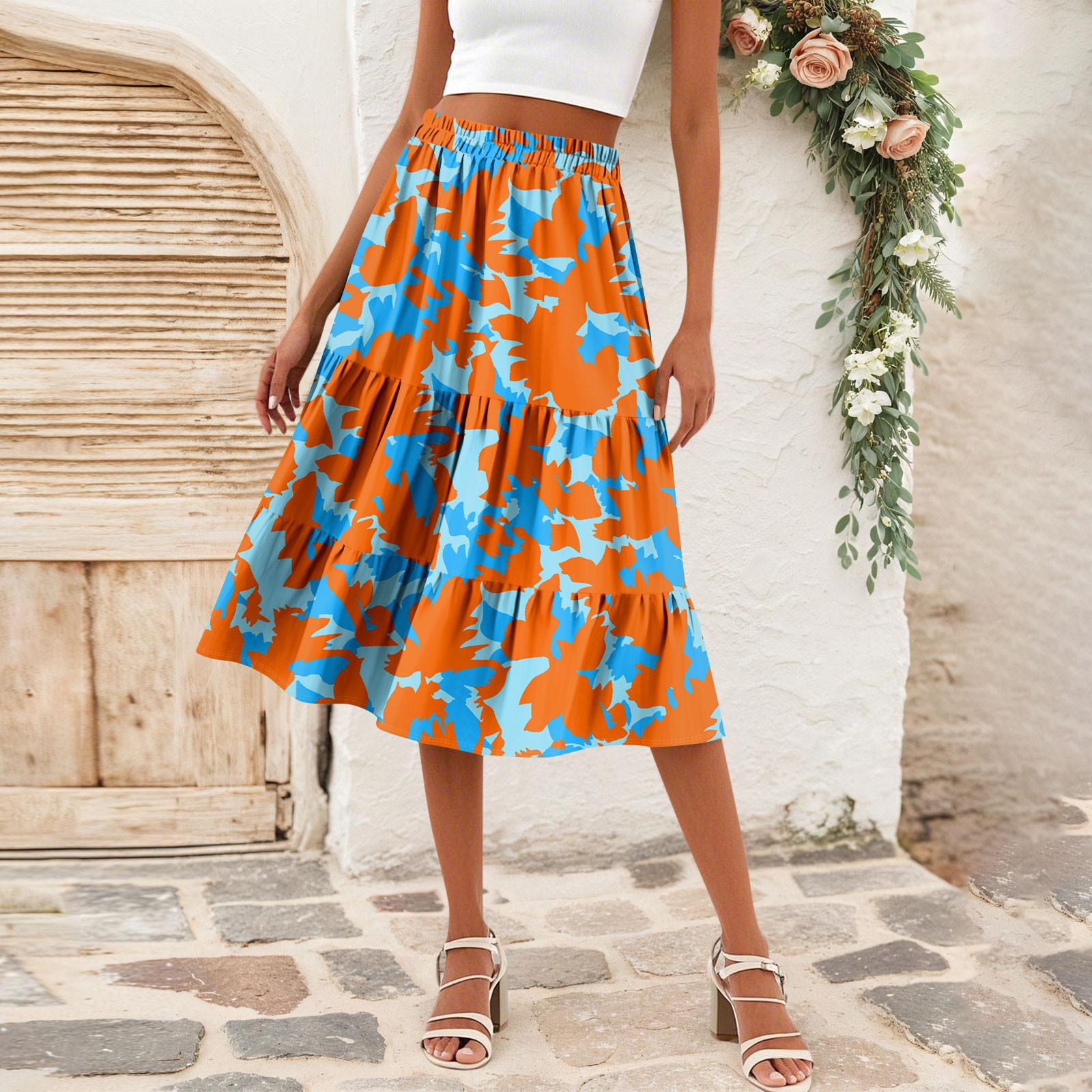 

Женская повседневная юбка А-силуэта с высокой талией, юбка в полоску с принтом в горошек и карманами M