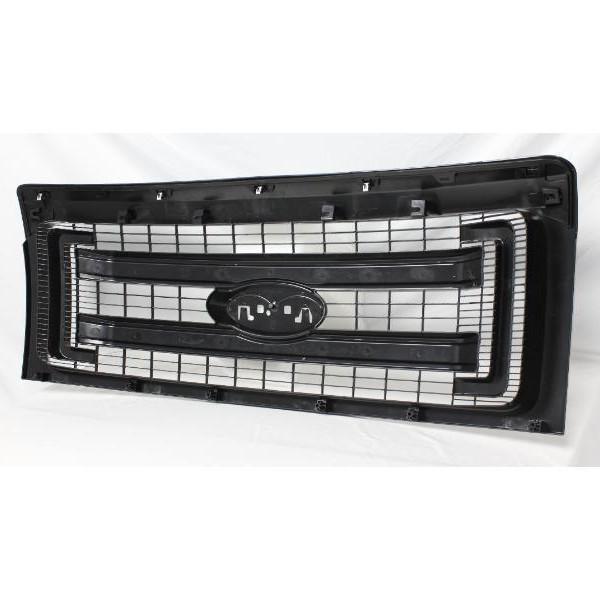 Bright Black Front Grille for Ford F150 2009-2014 XLT - High Trim Version.