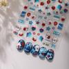 Retro Blue Denim Bunny Nail Art Stickers with Stars, Hearts, and Bow Embossed - Perfect for DIY Journals