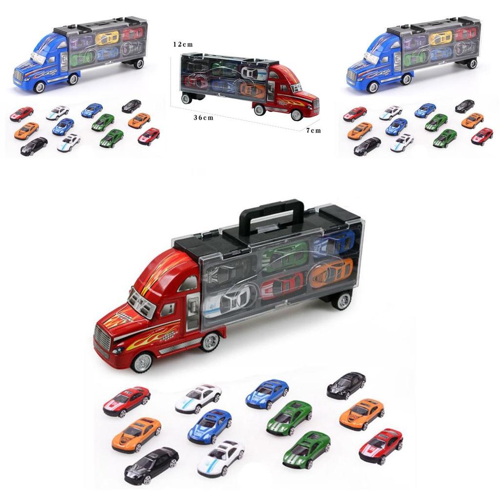 Durable Kids Vehicles Transport Car Carrier Semi Truck With 12 Mini Cars Gift Set