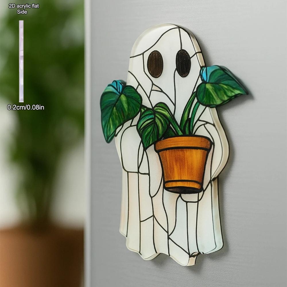1pc Halloween Ghost Acrylic, Cute Ghost Holding Potted Plant Design, Four Seasons Decoration, Novelty Home Decor, Perfect Durable for Bedroom