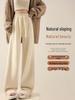 Women's Khaki Chenille Fleece-Lined Wide-Leg High-Waist Trousers: Sporty, Casual, Straight-Leg for Spring, Autumn, Winter.