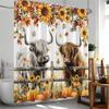 Highland Cow Farmhouse Shower Curtain Country Bathroom Decor Cattle Sunflower Floral Pumpkin Autumn Polyester Bathtub Curtain