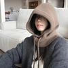 Knitted Hooded Caps Winter Balaclava Hats Women Korean Style Outdoor Warmer Drawstring Hats One-Piece Neck Collar Beanies Cap