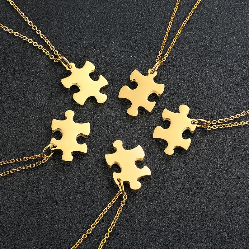 Ensemble de colliers pendentifs Puzzle Couple BFF Minimaliste 2/3/4/5 Pièces pour Femmes Noms Personnalisés Acier Inoxydable Cadeaux Personnalisés Bijoux