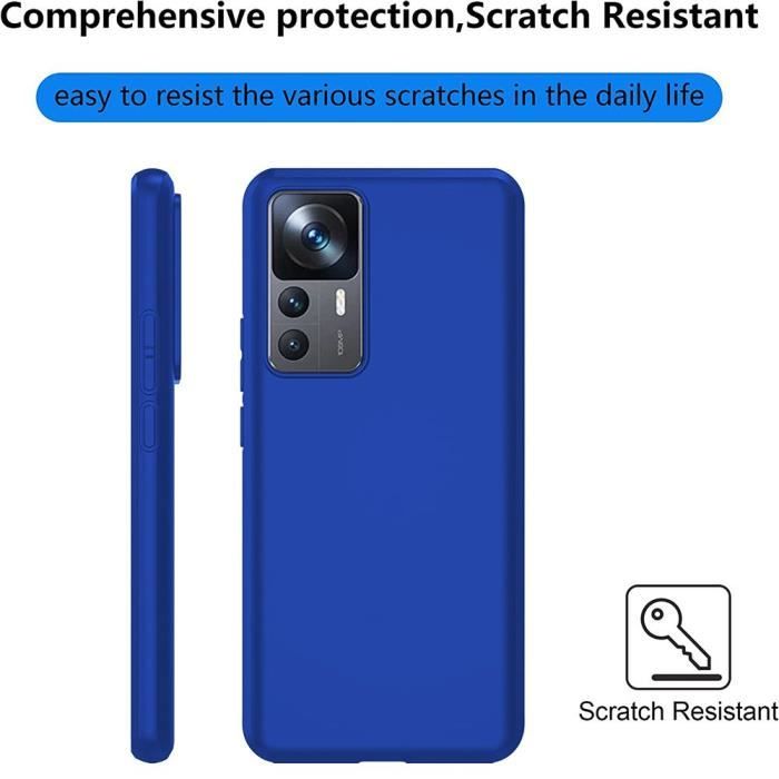 Coque de protection - E.F.Connection - pour Xiaomi 12T Pro - Souple - Silicone - Ultra Slim Bleu - avec 2 Verres Trempés