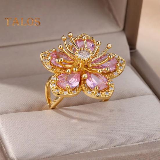 Women Ring Shiny Cubic Zirconia Flower Shape Finger Ring Adjustable Design Ring Exquisite Workmanship Jewelry Piece