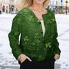 Women's Stylish St. Patrick Print Long Sleeve  Fleece Cardigan Button Jacket