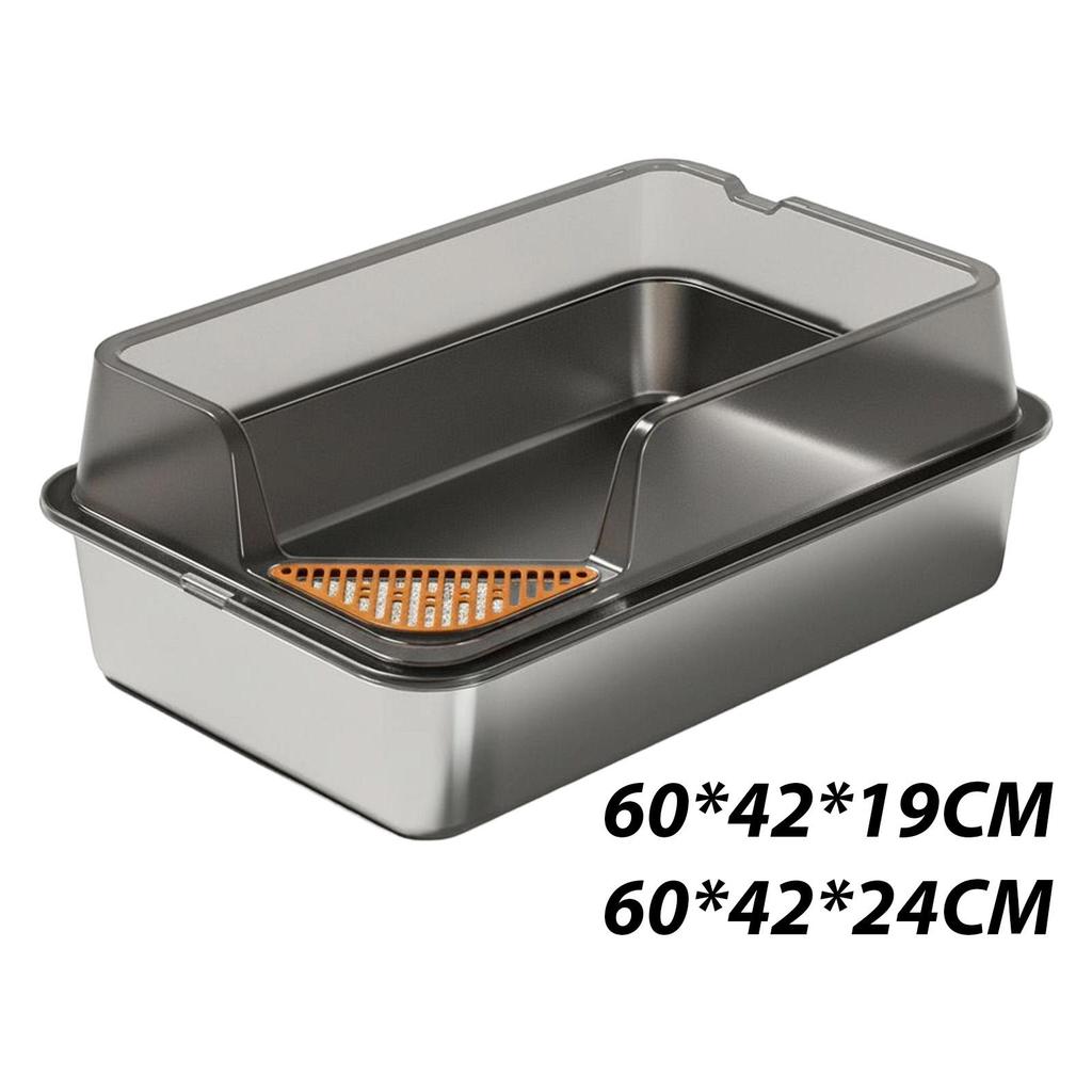 Stainless Steel Cat Litter Box Pet Supplies with High Sides Metal Pan S