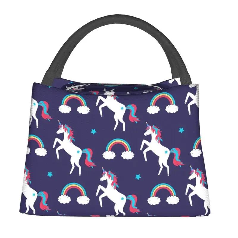 Custom Cartoon Unicorns Rainbows Lunch Bags Men Women Warm Cooler Insulated Lunch Boxes for Office Travel