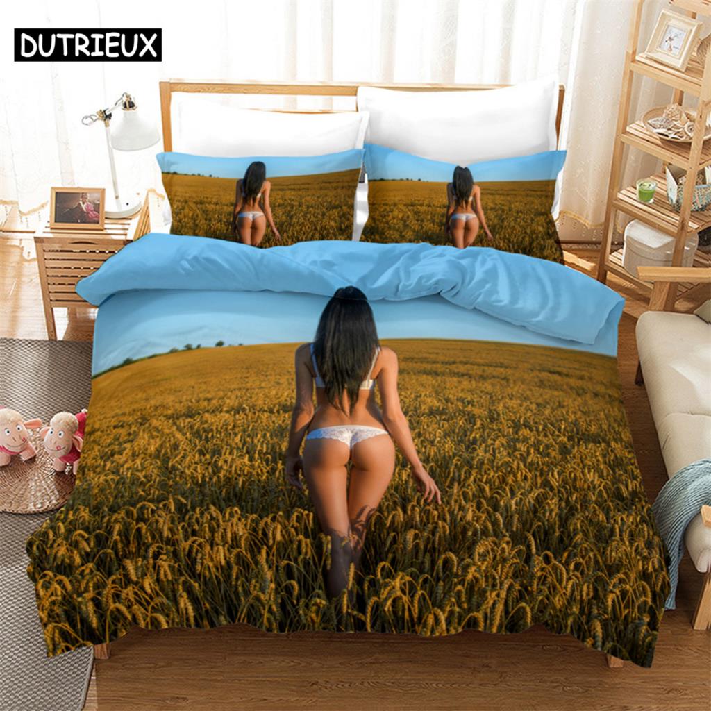 3D Digital Bikini Bedding Set,Duvet Cover + Pillowcase,Popular Style 2/3 pcs.(No padding No sheet) queen bedding set