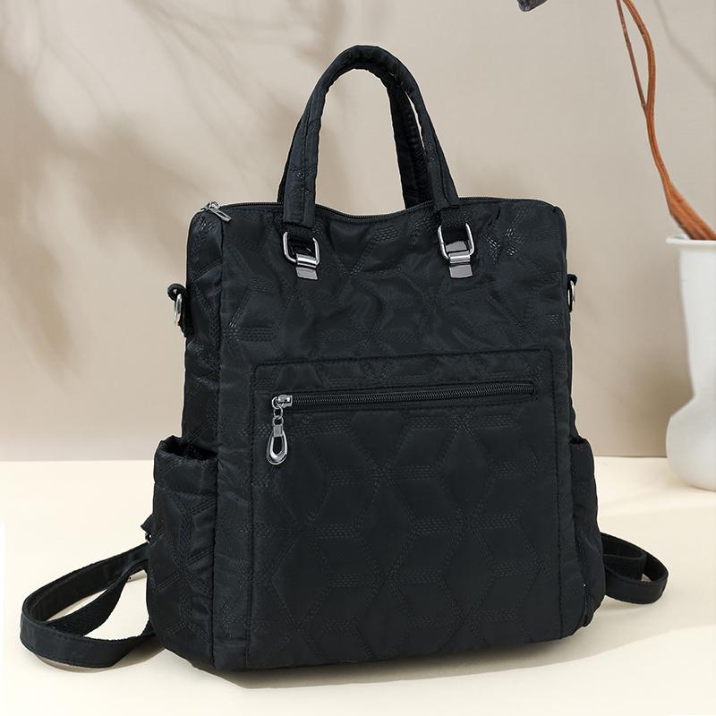 Quilted Nylon 2-in-1 Backpack for Women – Stylish Tote & Shoulder Bag with Multiple Pockets and Adjustable Straps