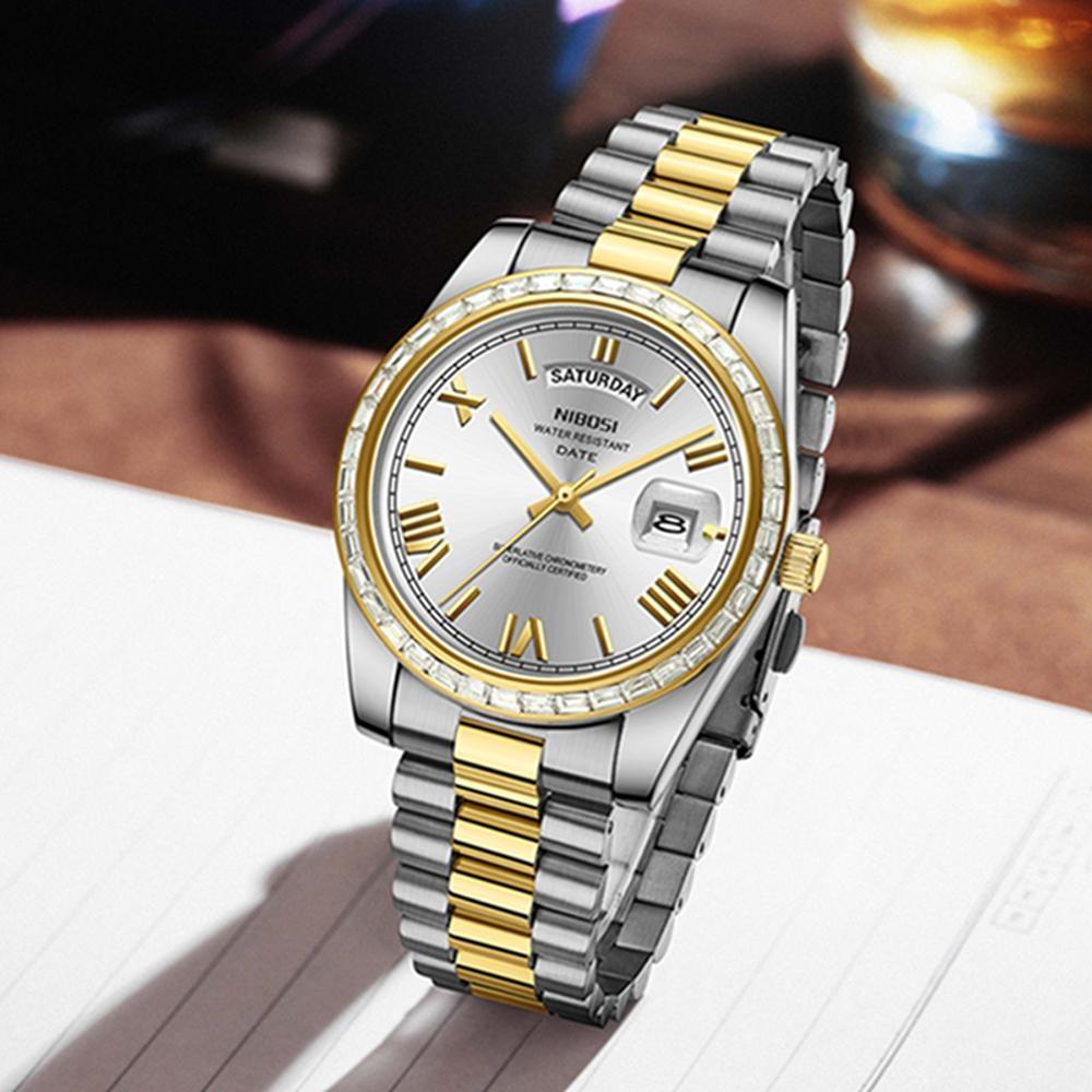 NIBOSI Fashion Men Watches Top Brand Luxury Wristwatch Day Date Miyota Quartz Watch Men Waterproof Clock