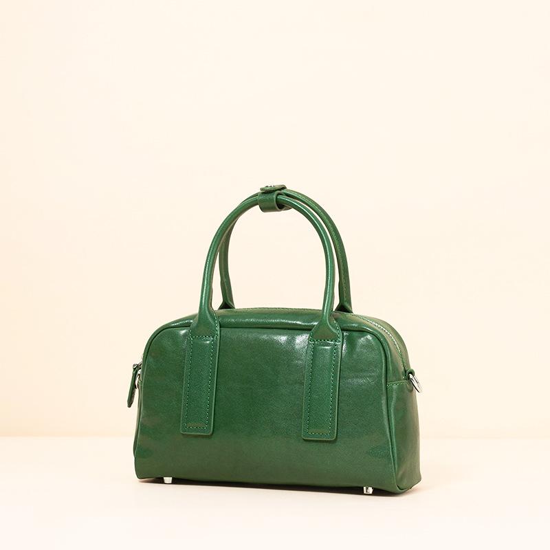 Leather Women'S Bag Bowling Bag Crystal Vegetable Tanned Tire Cowhide Boston Bag Versatile Crossbody Bag