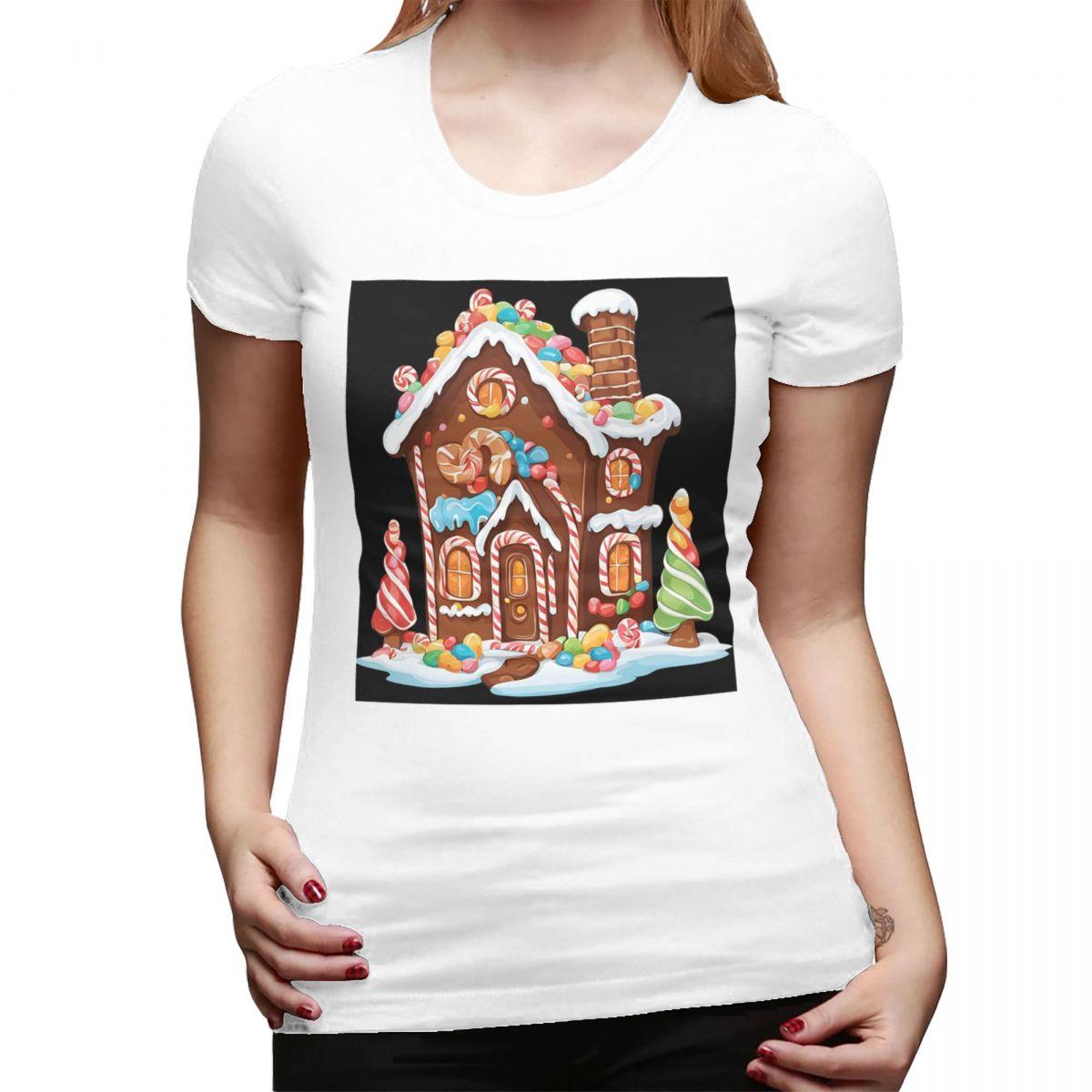 

Whimsical Gingerbread House Full Of Joy TShirt for Women Crew Neck Streetwear T Shirts Womens Tees Short Summer Clothes Tops S