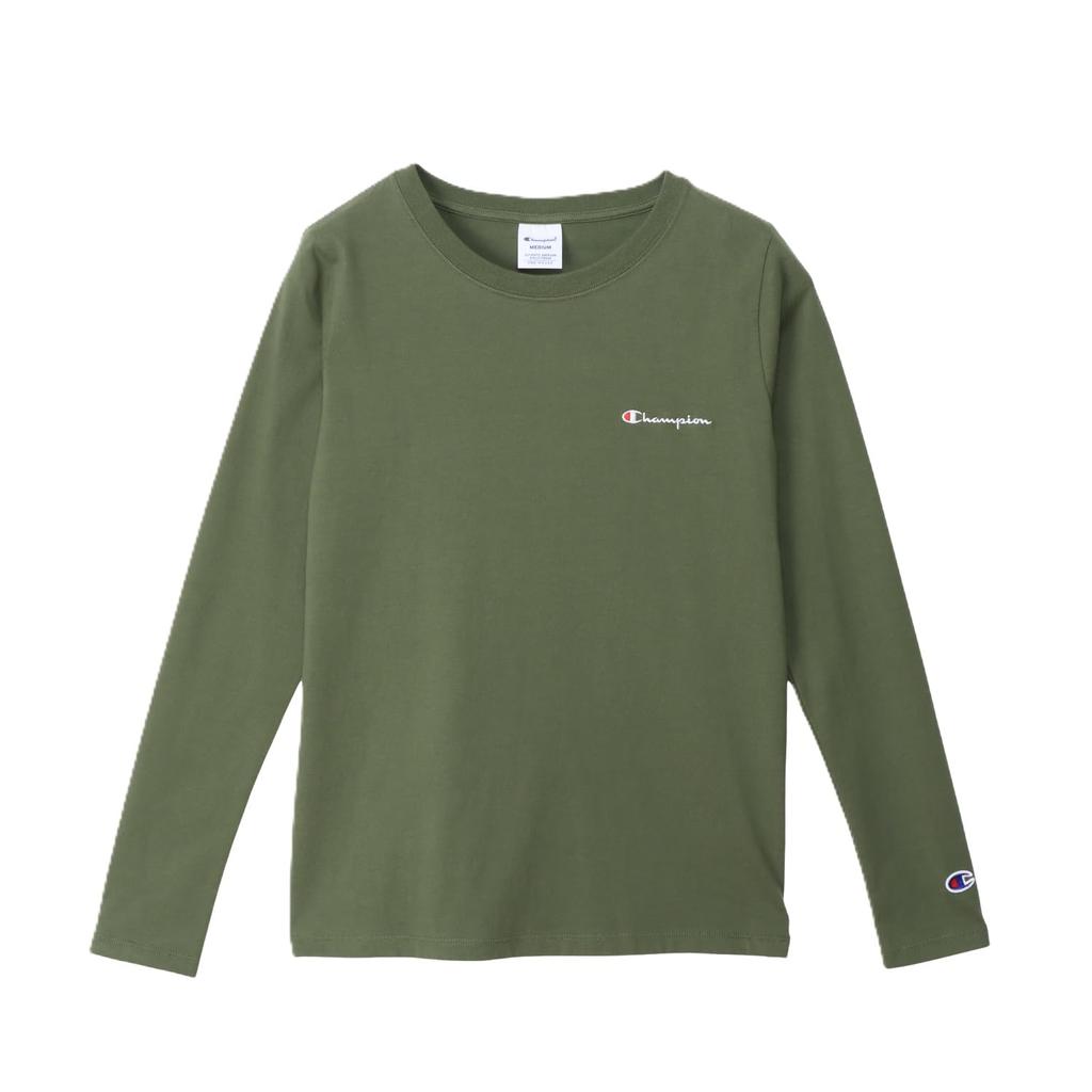 Champion Basic Long Sleeve Crew Embroidered Script Logo Women's T-Shirt, CW-X407, Olive, 100% Cotton, Neck,