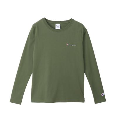 Basic Long Sleeve Crew Embroidered Script Logo Women's T-Shirt, CW-X407, Olive, 100% Cotton, Neck,