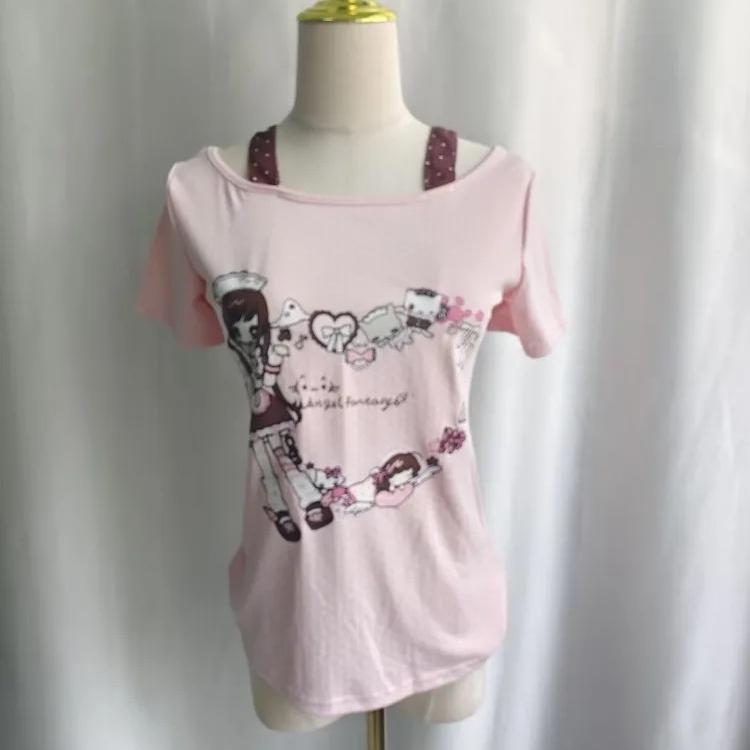 Women T Shirts Cartoon Printed Funny Sweet Slim Summer Fashion Short Sleeve Y2k Aesthetic Harajuku Tops Female Casual