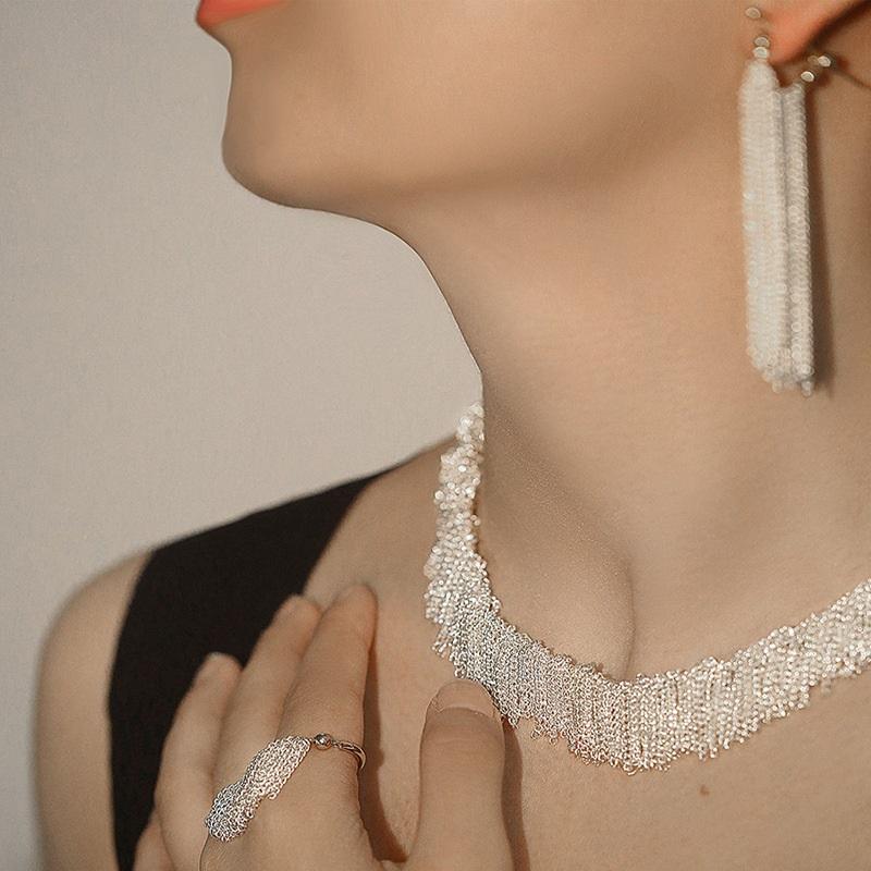 Waterfall Necklace Design Tassel Earrings Female Wave Light Temperament Earrings 14K Collarbone Chain