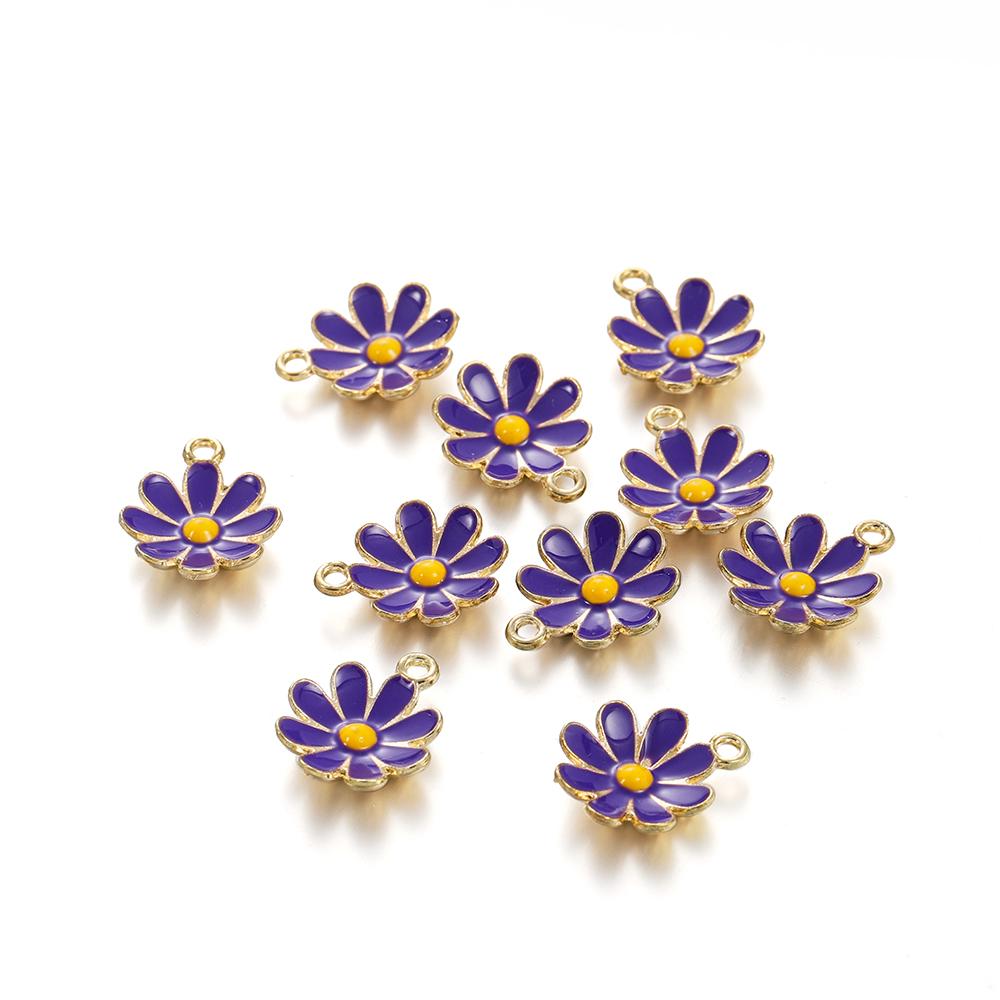 10Pcs Colorful Alloy Drop Oil Daisies Charm Flower Plant Pendant for DIY Bracelet Necklace Earrings Jewelry Making Accessories