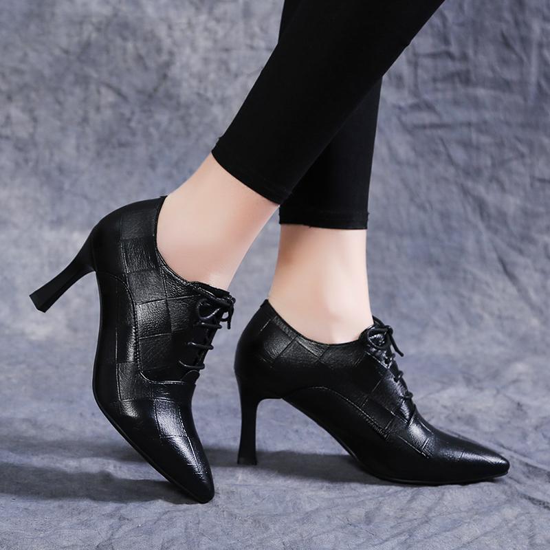 2025 Winter New Women's High-heeled Pointed Toe Lace-up Boots Fashionable and Versatile Casual and Comfortable Short Boots