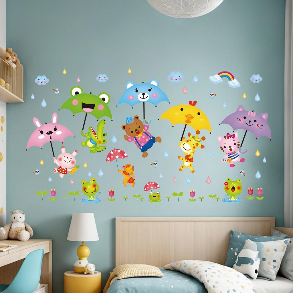 Cartoon Animal Wall Sticker Music Party Plane Balloon Decor Kids Room Nursery Vinyl Removable Decals