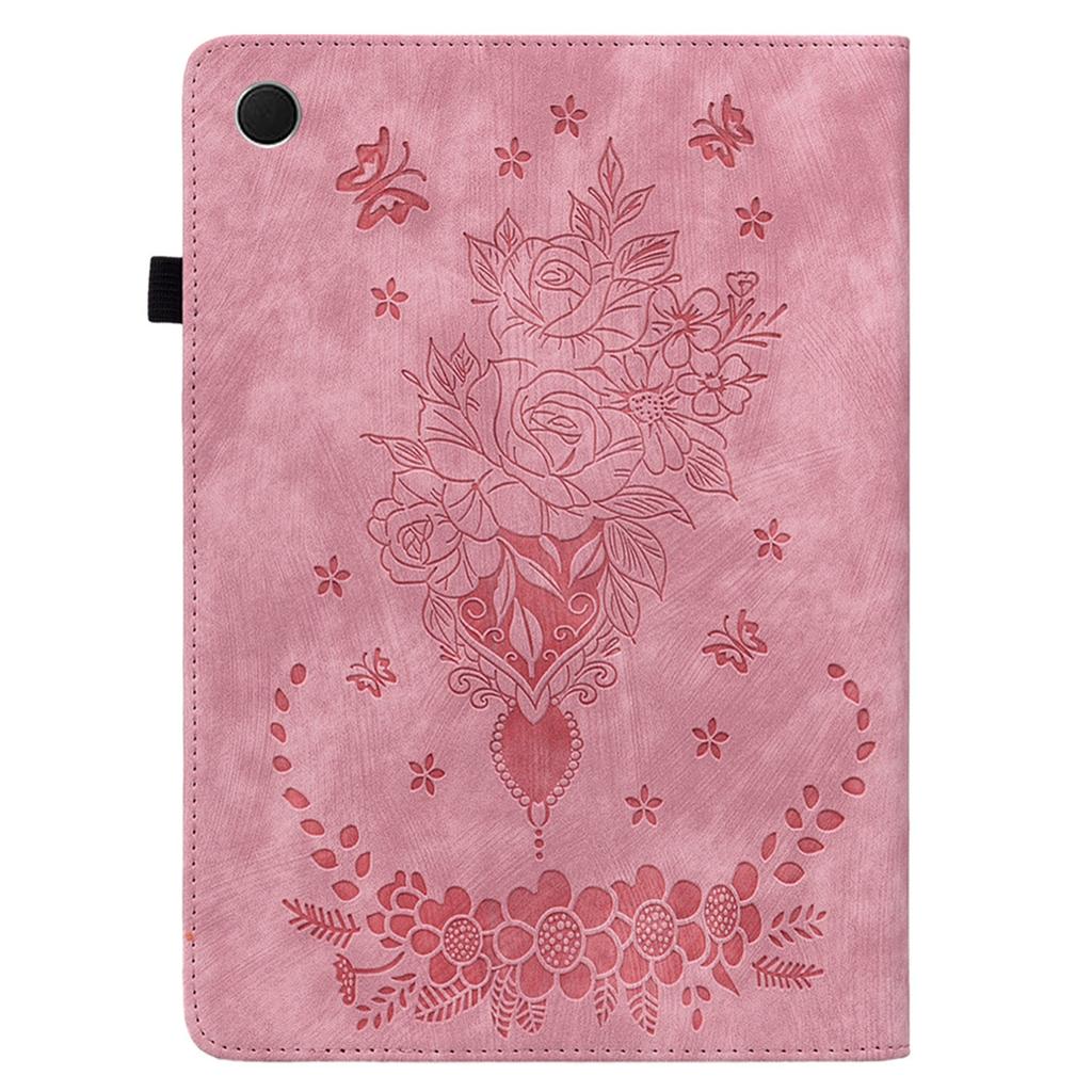 For Samsung Galaxy Tab A11 Case Card Holder Anti-Scratch Leather Cover Rose Flower Imprint