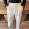 Nouveau Pantalon Napolitain Homme Printemps Texture Sergé Taille Design Plissé Taille Moyenne et Haute Pantalon Casual Neuf Points