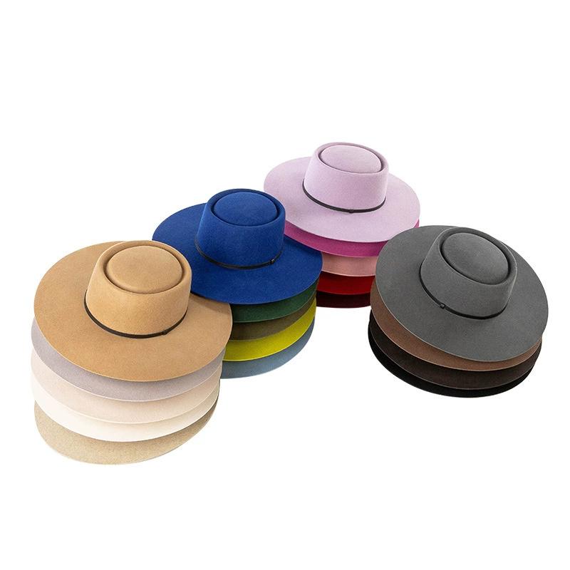 202602-HH2106B ins schick winterlicher Wollfilz 9,5cm Krempe PU-Gürtel Fedora Hut Kappe Herren Damen Freizeit Panama Jazzhut