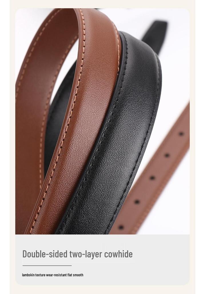 Women's Genuine Cowhide Leather Belt with Square Silver Buckle - Minimalist and Versatile Fashion Accessory