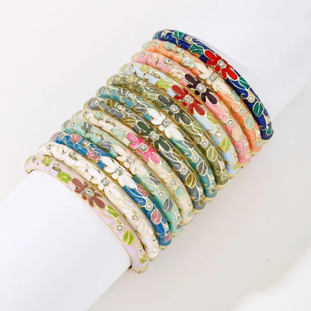 Enamel Vintage Cloisonne Bangle Traditional Women's Hand Bracelet Chinese Flower Bangle  Ladies
