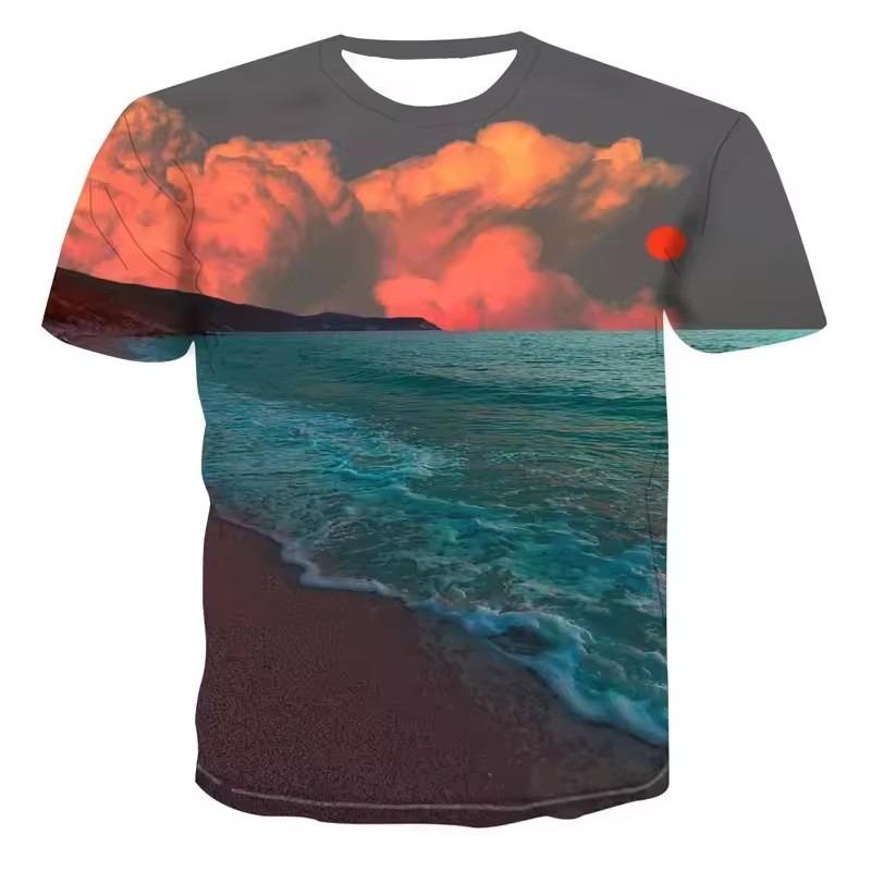 Summer Sunset Scenery Graphic T Shirts Fashion Men's T-shirts with Natural Landscape Pattern Casual Handsome 3D Print T-shirt
