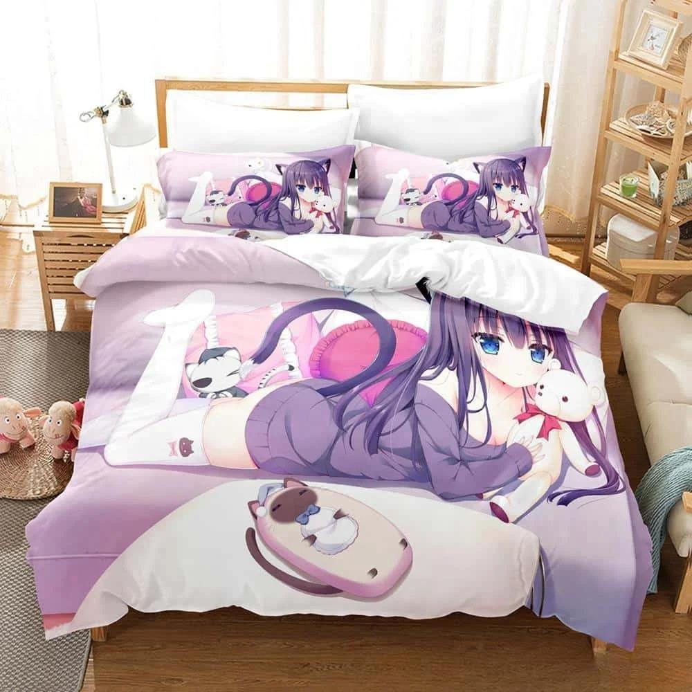 3D Printed Anime Kawaii Girls Yoisaki Kanade Bedding Set Cartoon Three-piece Set Adult Kid Bedroom Duvet Cover Set Home Textiles