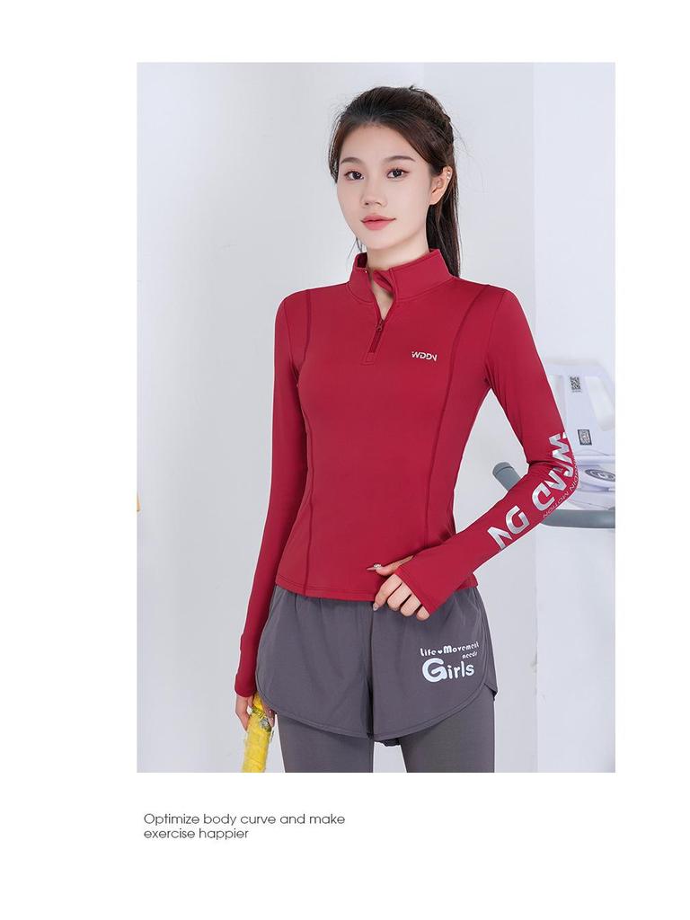 Women's Fleece-Lined Yoga Top: Warm, Quick-Dry, High-End Feel, Half-Zip, Long Sleeve. Perfect for Autumn/Winter Fitness.