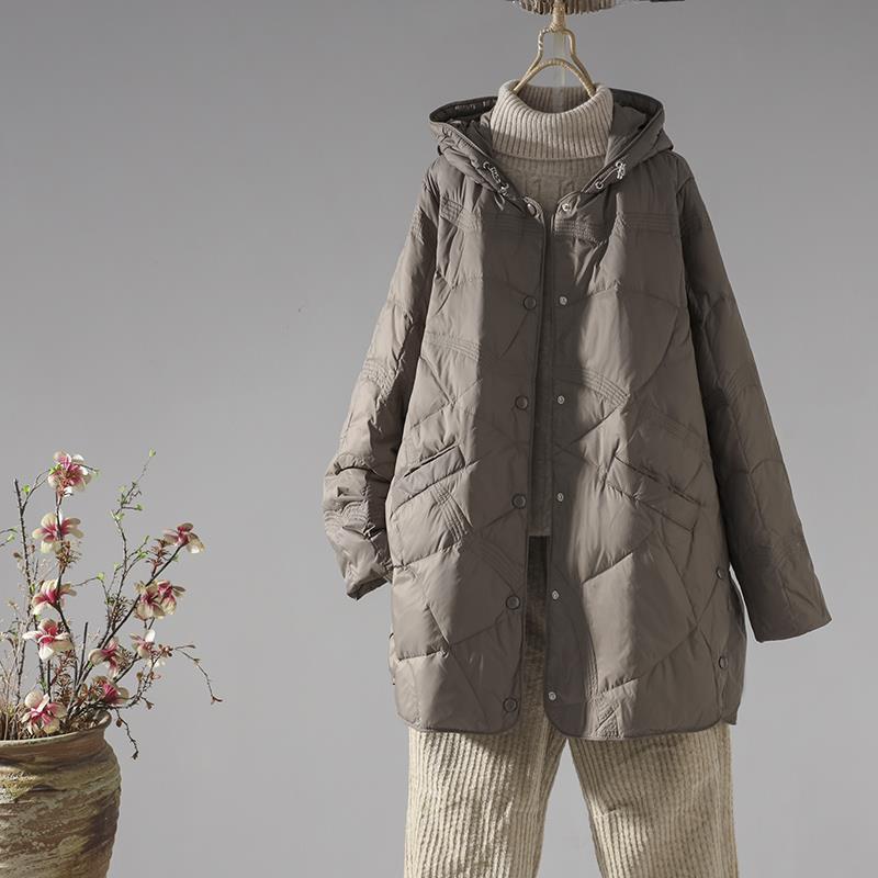 

Осінь і зима 2024, новий середній і довгий пуховик, жіночий легкий і тонкий модний дизайн з капюшоном, пуховик білої качки Tide L темно-коричневого кольору