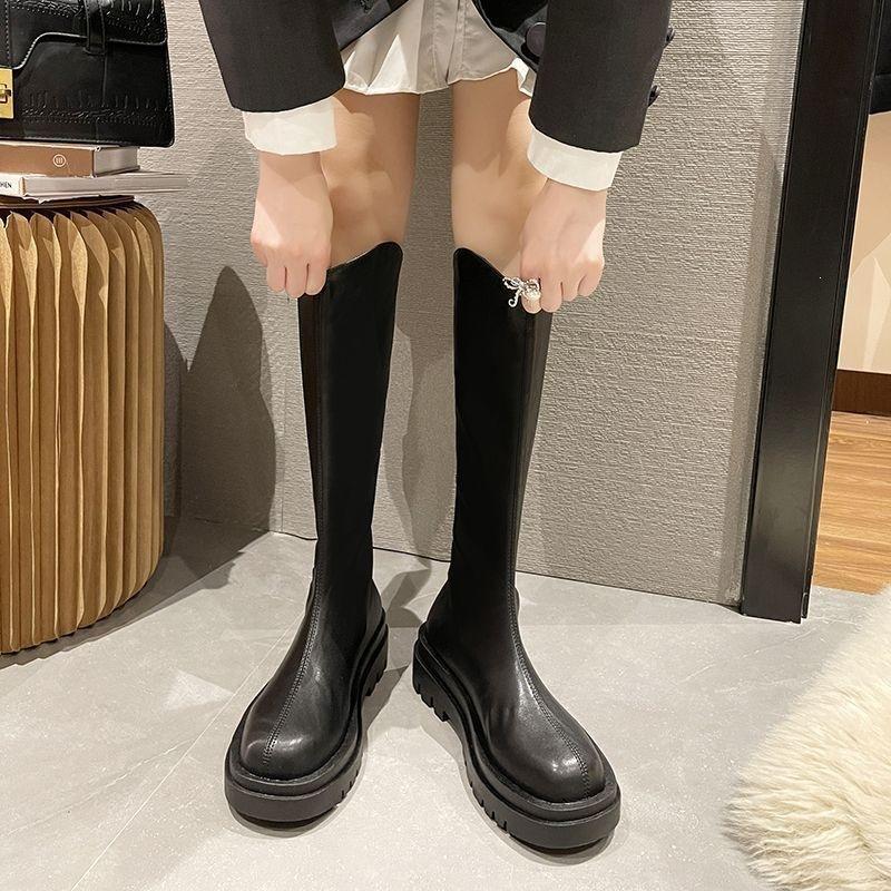 Thick legs sister gospel V-mouth long boots cover meat and look thin thick-soled heightening high boots new knight boots