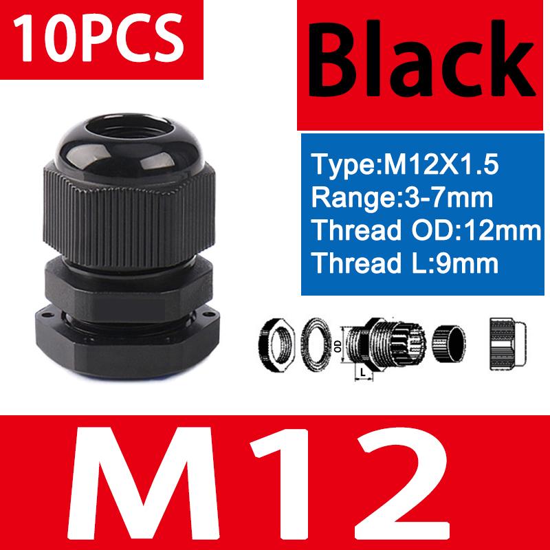 10pcs Waterproof Cable Gland M8 M12 M16 M20 M25 M32 M40 Black Plastic Seal Joint Nylon  IP68 White Cable Fixing Nylon Connector