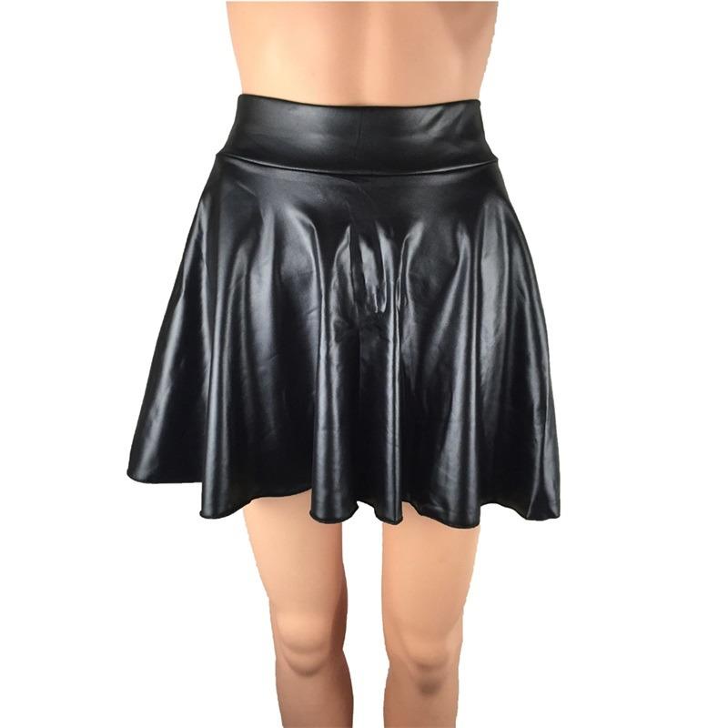 Europe And America Wild High Waist Imitation Leather Skirt Women's Fashion Pleated Skirt Dress