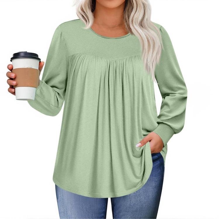 Womens Loose 5X Long Sleeve Round Neck Casual Flowy Tunic Blouse Tops