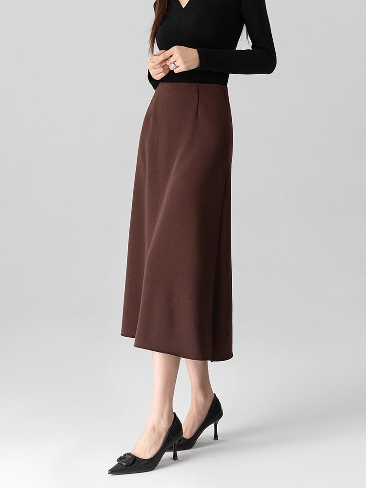 

Tencel Wool Blend High Waist A-Line Midi Skirt Extra Large кофейный