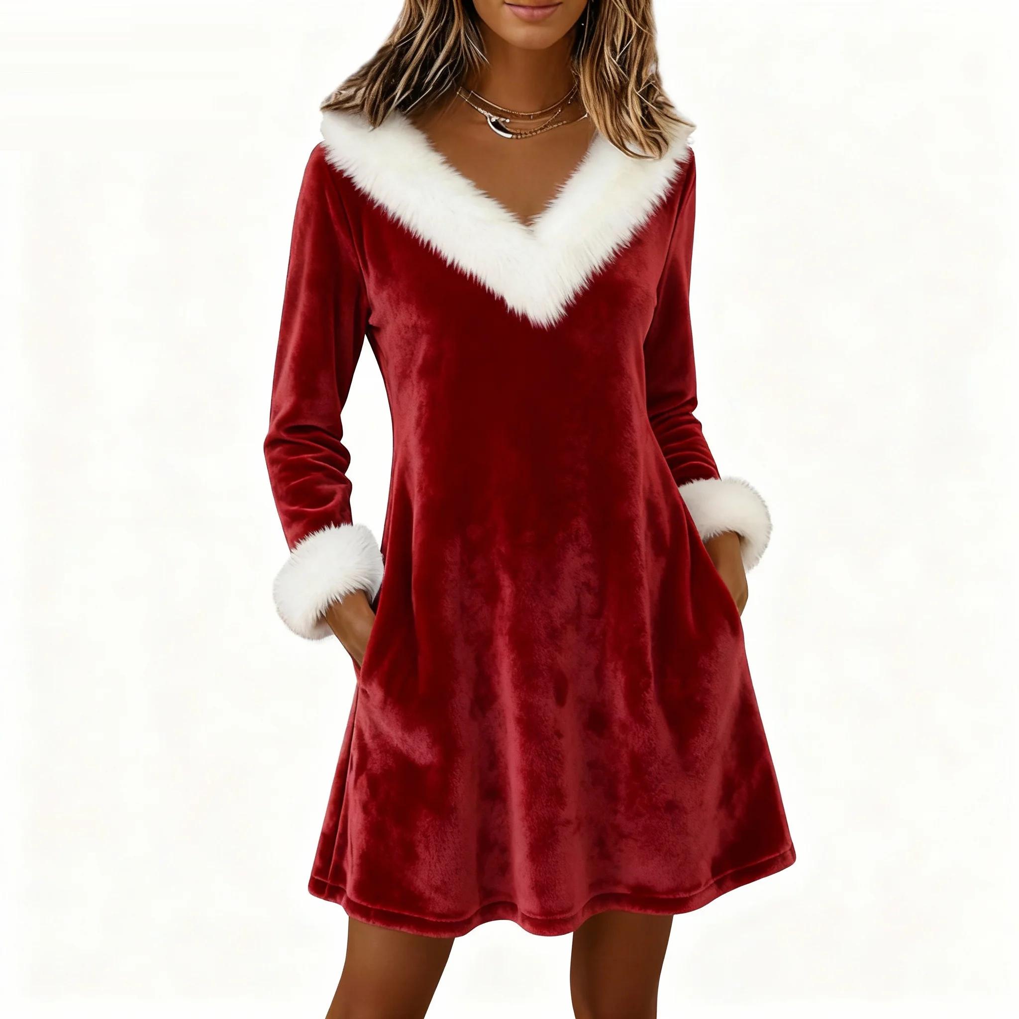 

Женские платья А-силуэта с V-образным вырезом и длинными рукавами для вечеринок XL красный